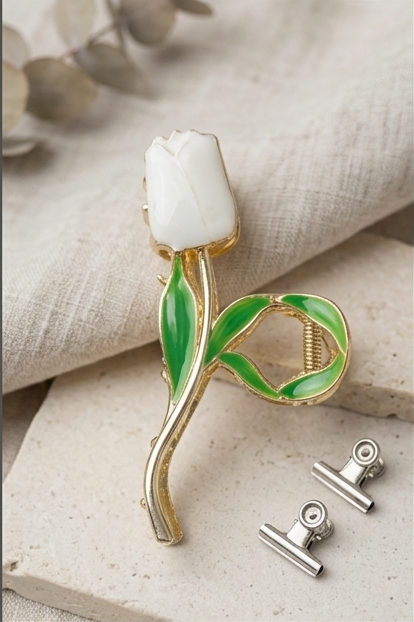 FLORAL STEM, GOLDEN TULIP & LOTUS BROOCH