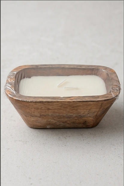 WOODEN DOUGH BOWL CANDLE
