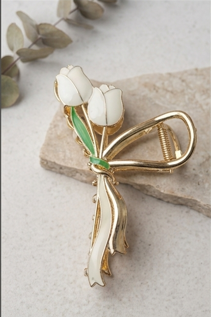 FLORAL STEM, GOLDEN TULIP & LOTUS BROOCH