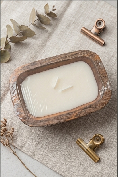 WOODEN DOUGH BOWL CANDLE