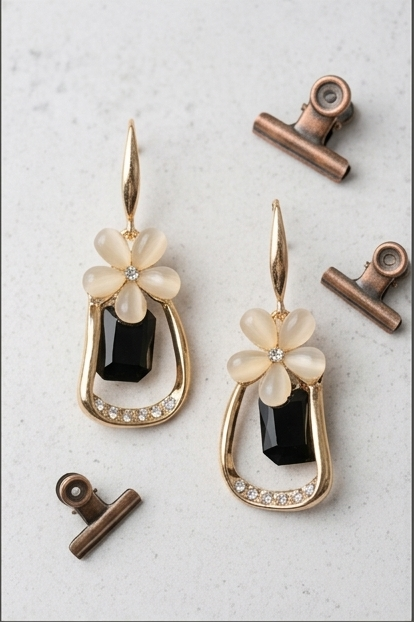PEARL, BLUESTONE, GREENSTONE, FLORAL & BLACK EARRINGS