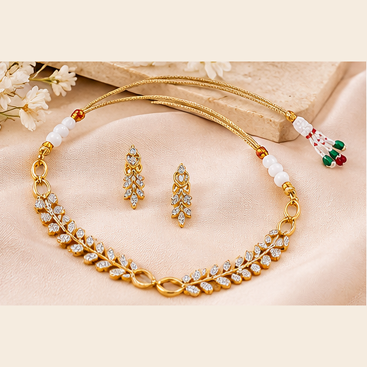 Gold-Tone Floral Necklace & Earrings Set