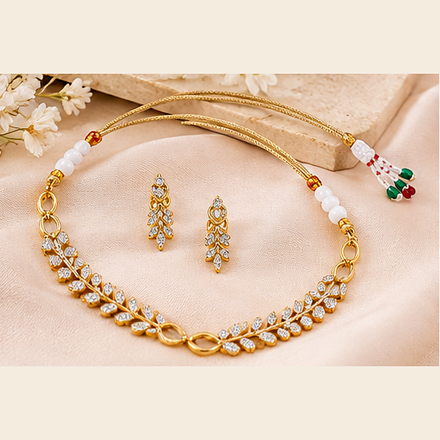 Gold-Tone Floral Necklace & Earrings Set