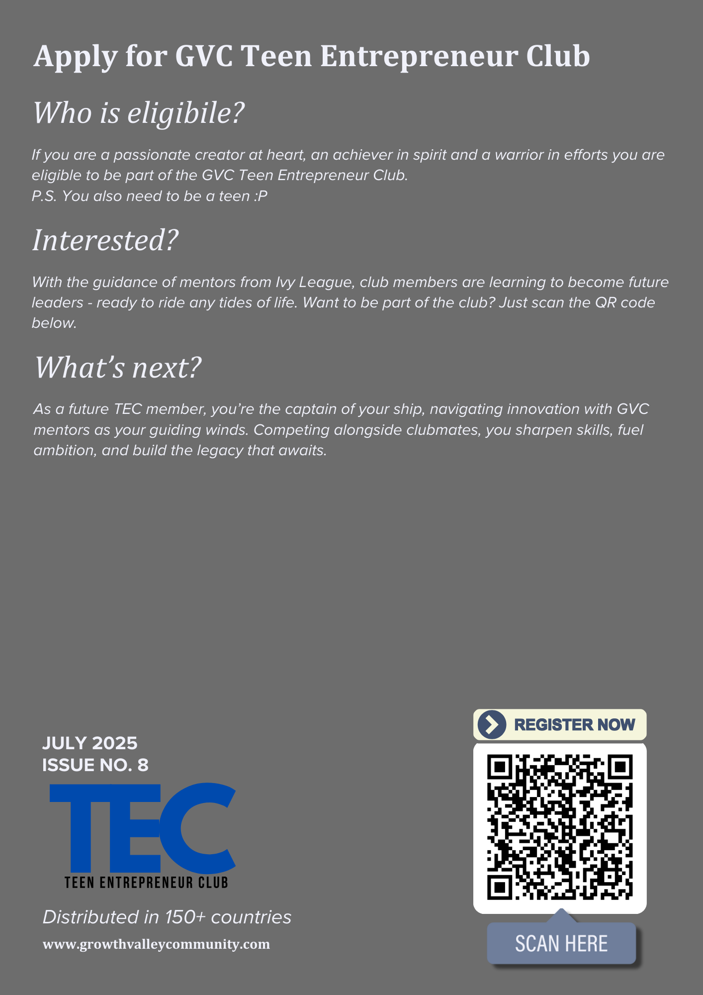 GVC Teen Entrepreneur Club Magazine July Edition