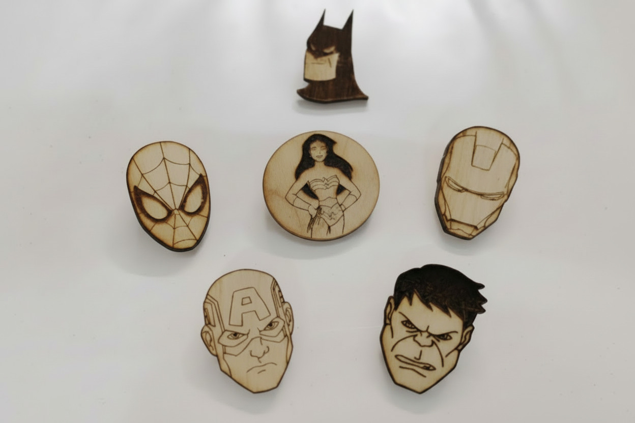 Wooden Character Brooches