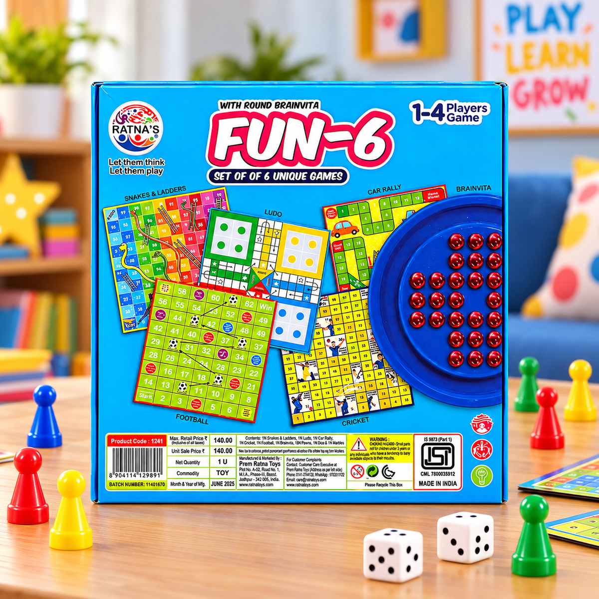 Ratna's FUN-6 – Six-in-One Board Game Set