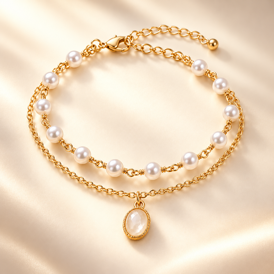 Golden Pearl Charm Bracelet