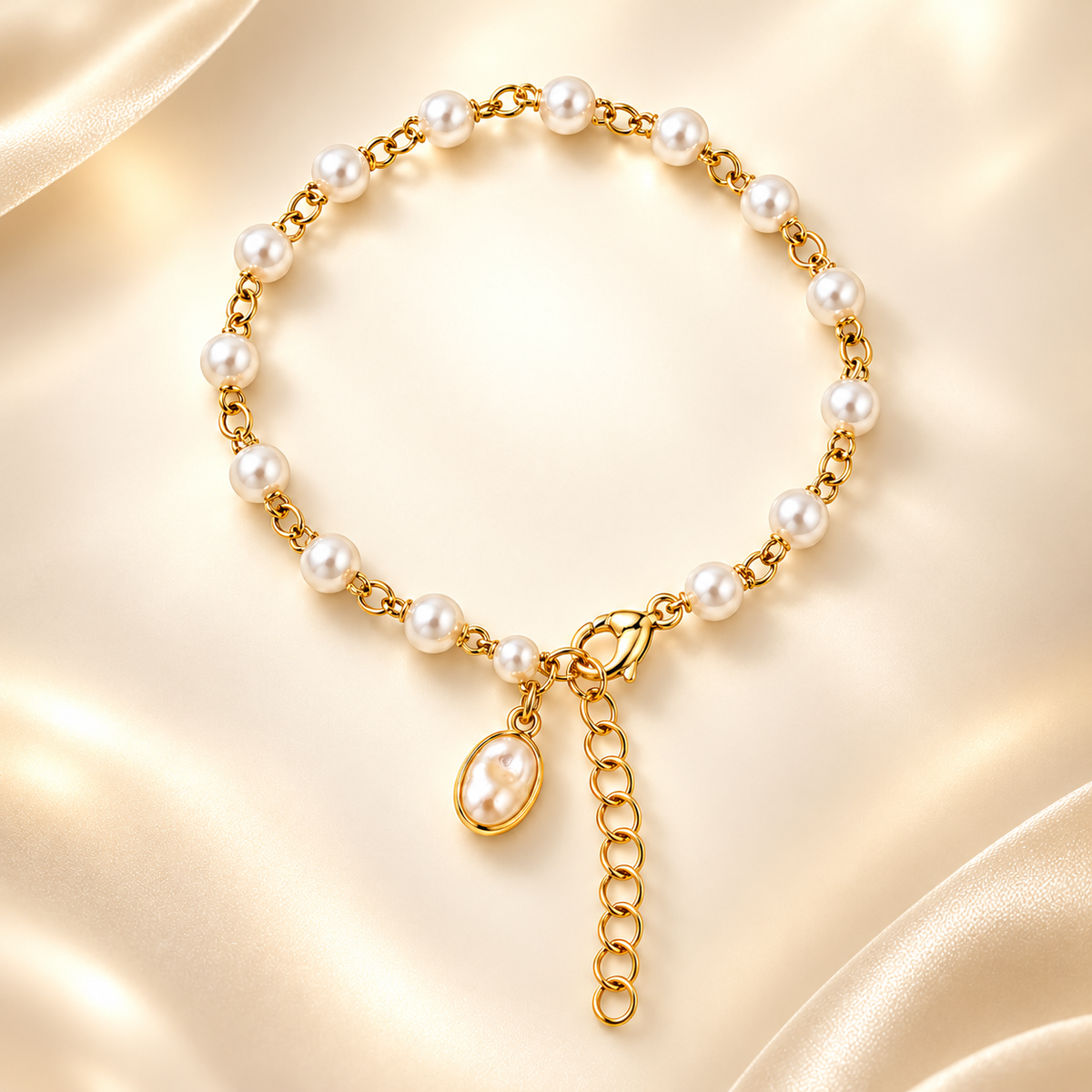 Golden Pearl Charm Bracelet