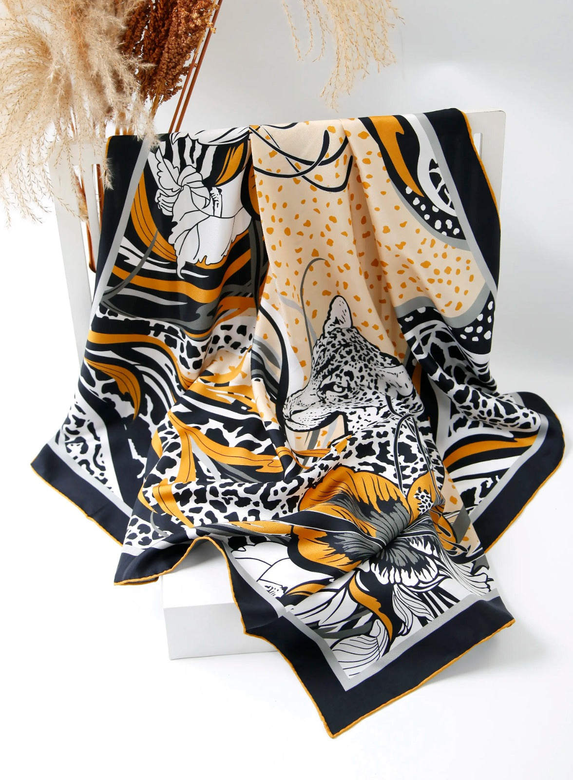Animal & Floral Print Silk Scarf