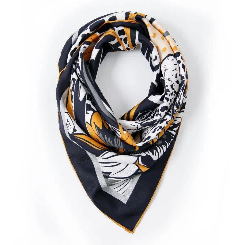Animal & Floral Print Silk Scarf