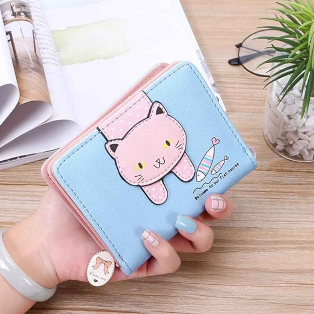 Cute Kitty Cartoon Mini Wallet For Women And Girls