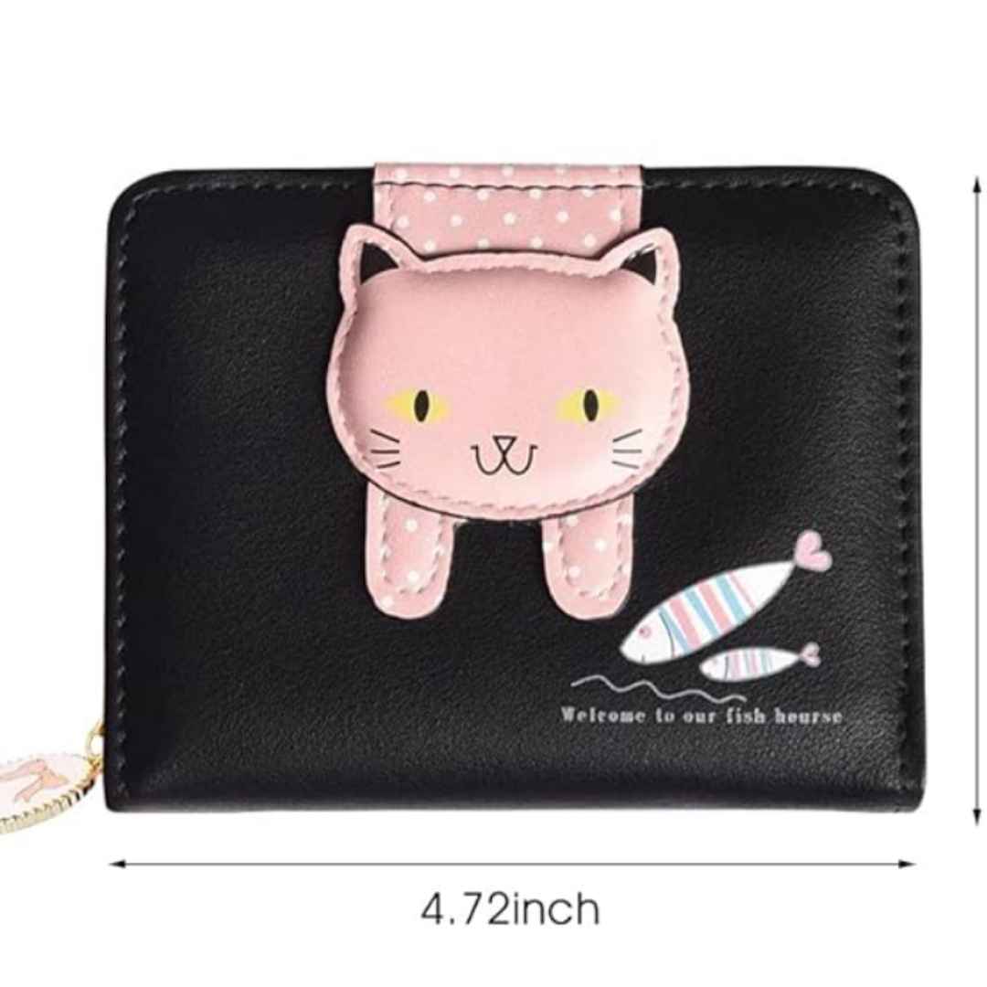 Cute Kitty Cartoon Mini Wallet For Women And Girls