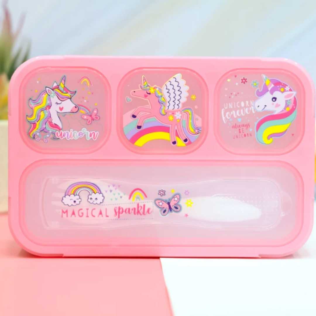 🦄Unicorn Cartoon Designed Lunch box with 3 Containers and 1 Spoon