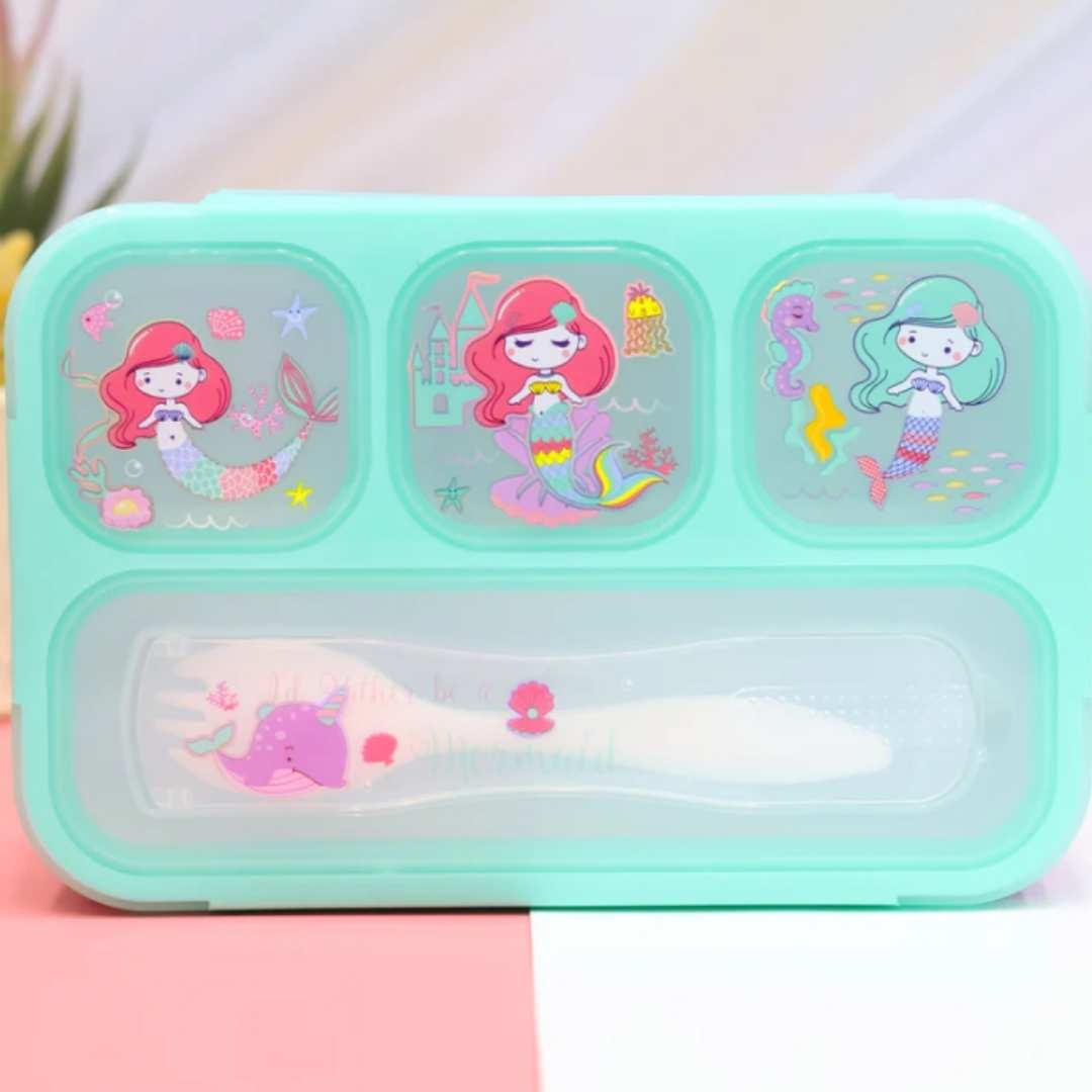 🧜Mermaid Cartoon Designed Lunch box with 3 Containers and 1 Spoon