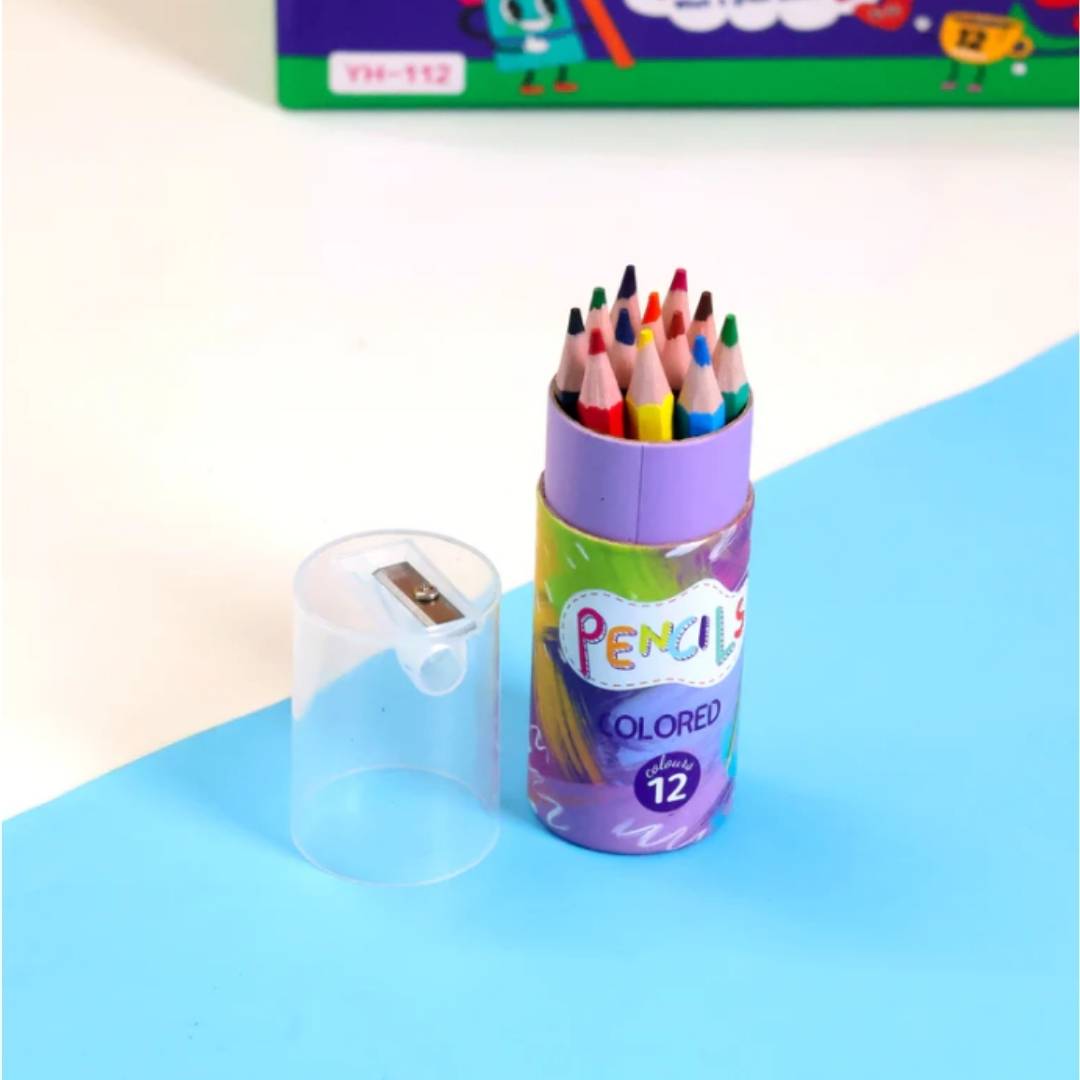 Bright and Bold Colored Pencils set with 12 colors and Mini Sharpener