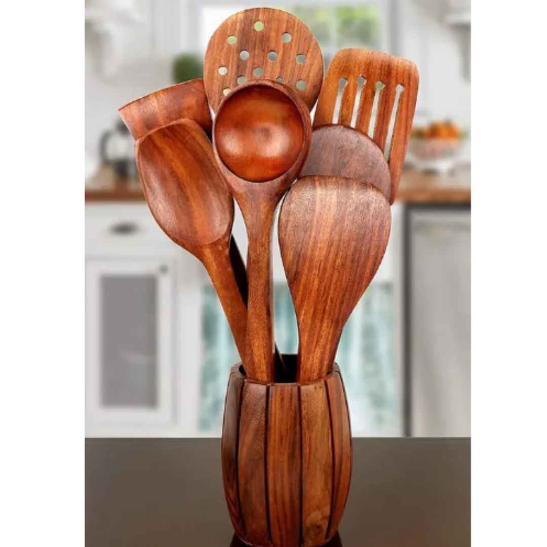 Wooden Natural Cooking Spoons (Set of 7 Spoons)