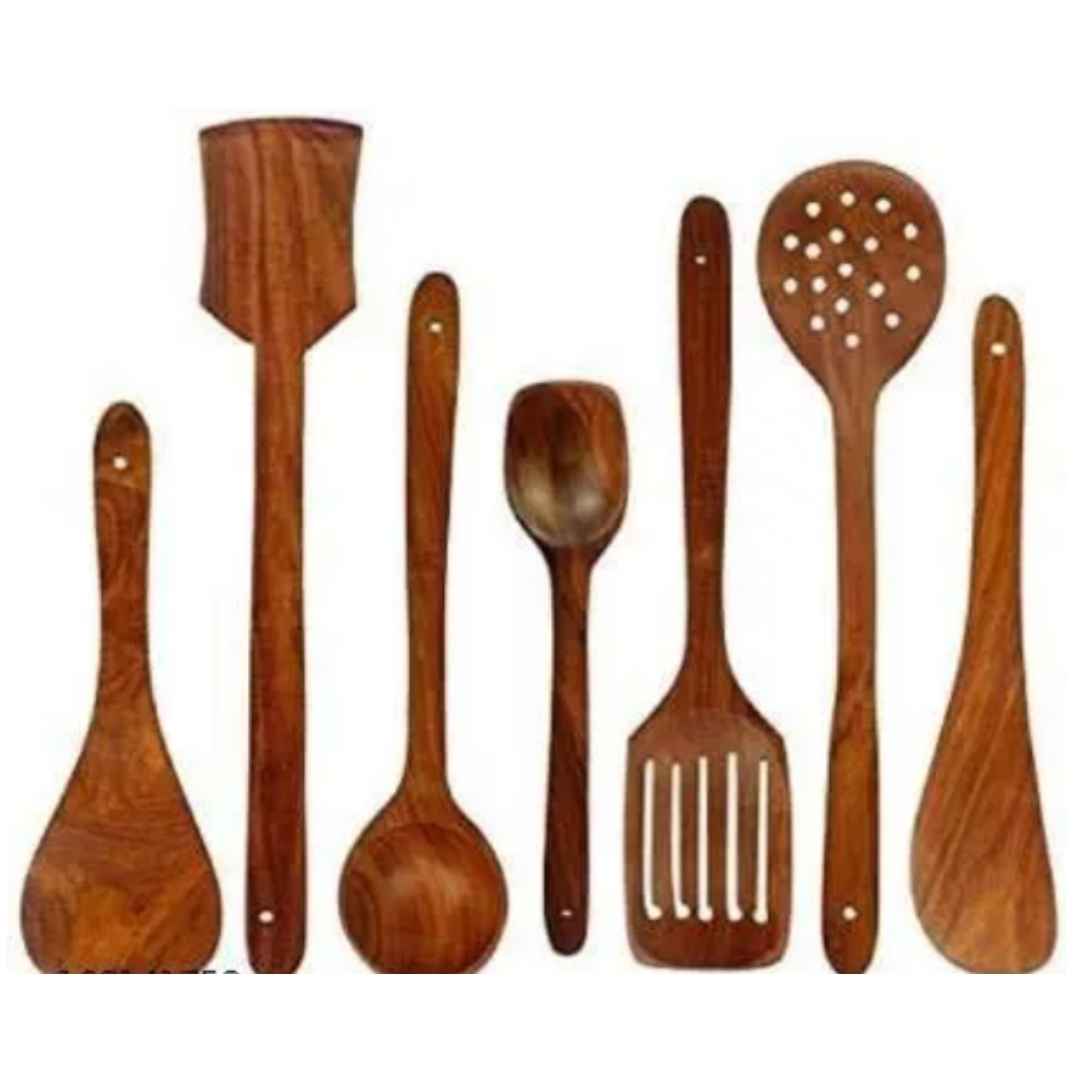 Wooden Natural Cooking Spoons (Set of 7 Spoons)