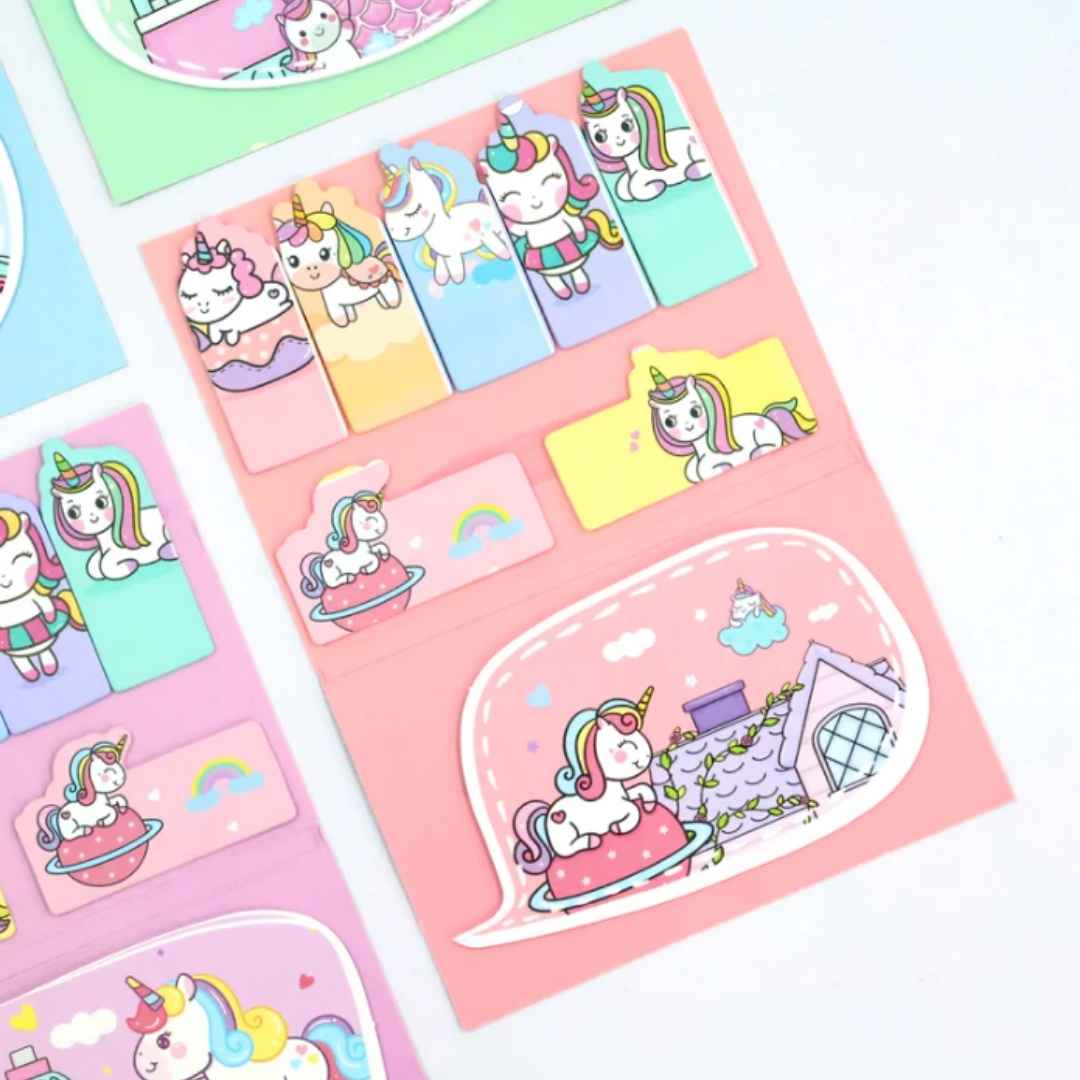 Unicorn Cartoon Sticky Notes Bookmarks