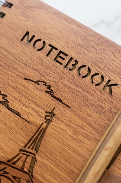 ENGRAVED WOODEN NOTEBOOK