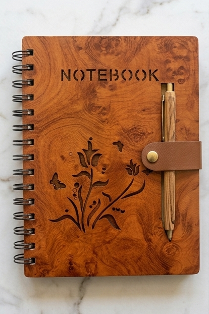 ENGRAVED WOODEN NOTEBOOK