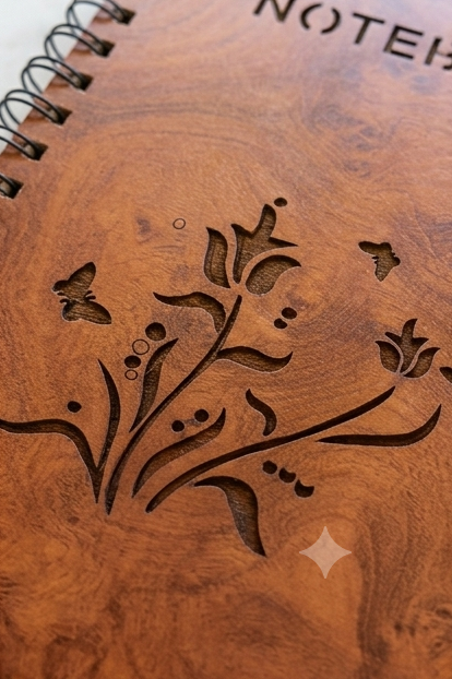 ENGRAVED WOODEN NOTEBOOK