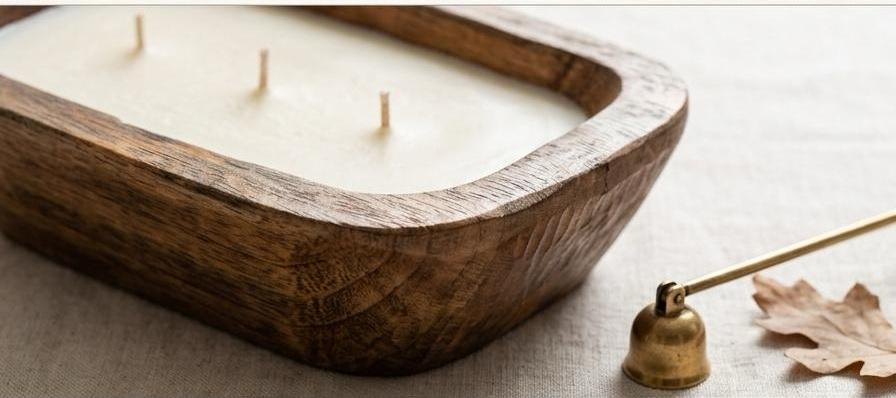 WOODEN DOUGH BOWL CANDLE