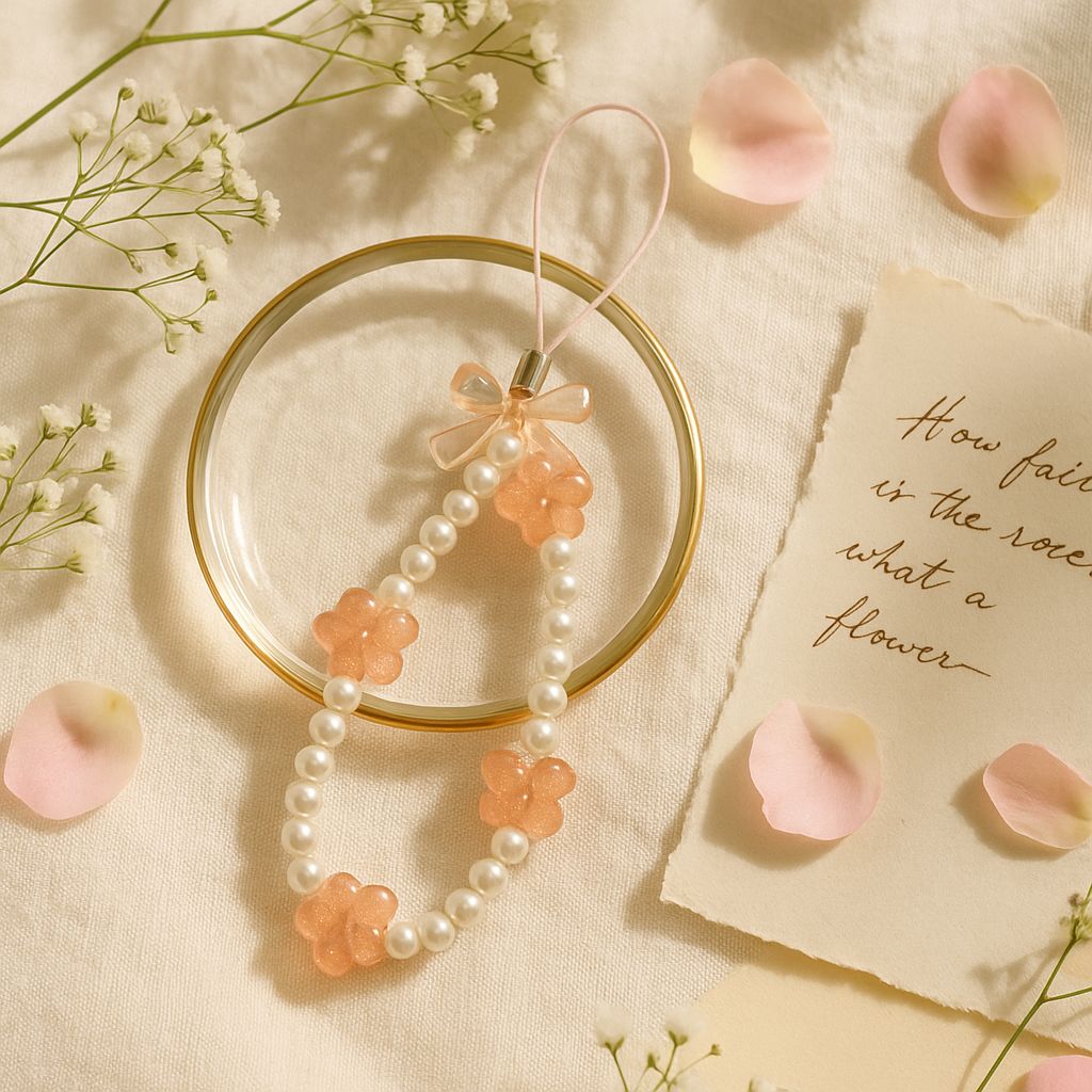 Peach and White Cute Teddy Charm