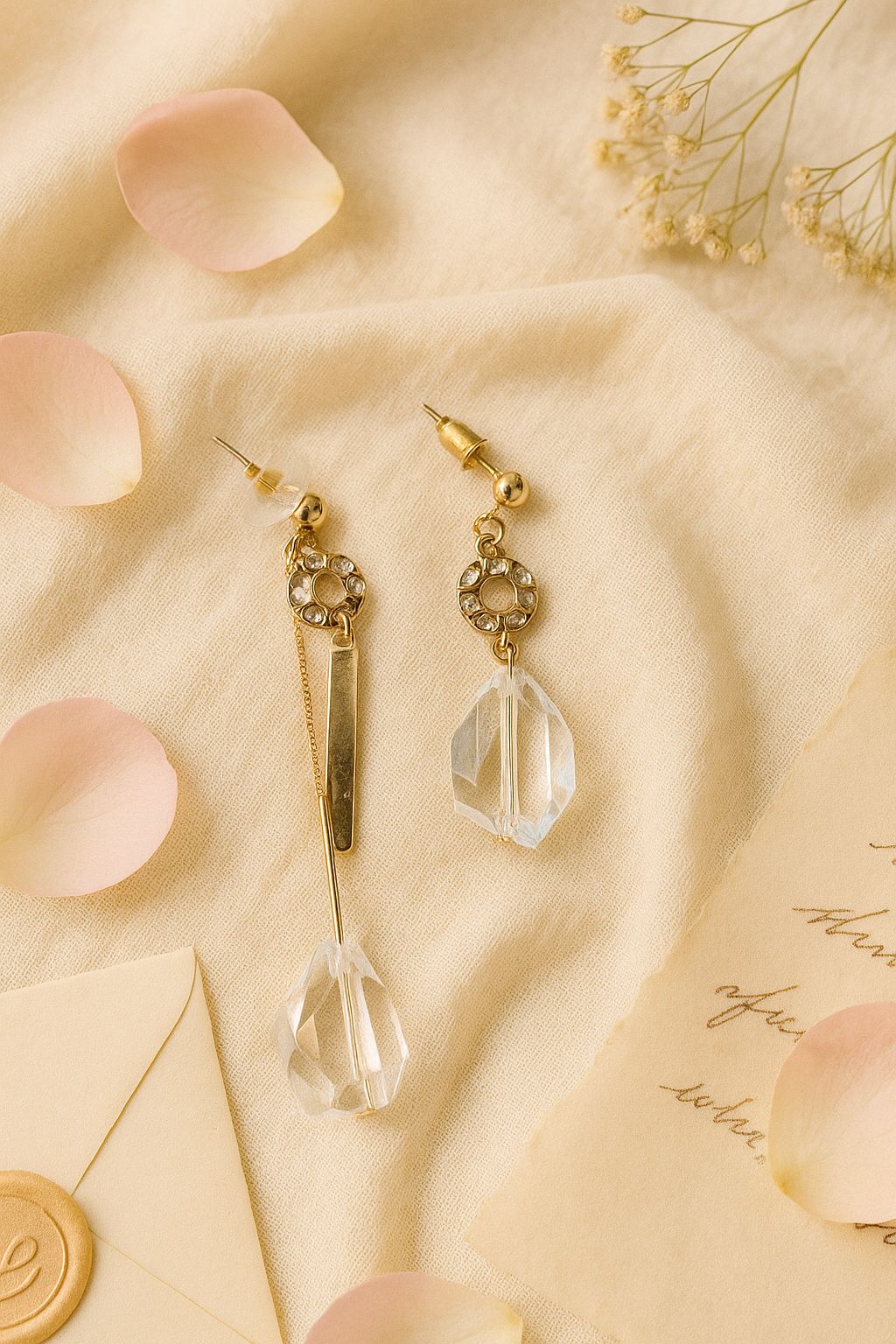 Asymmetric Crystal-Inspired Dangle Earrings