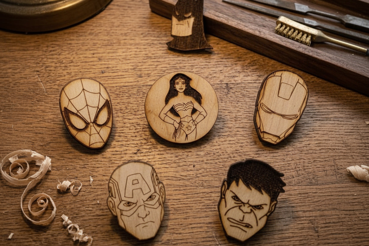 Wooden Character Brooches