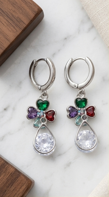 Multicolor Gem Floral Drop Earrings
